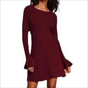Lulus Favorite Tune Faux Wrap Sweater Dress in Burgundy Size Medium